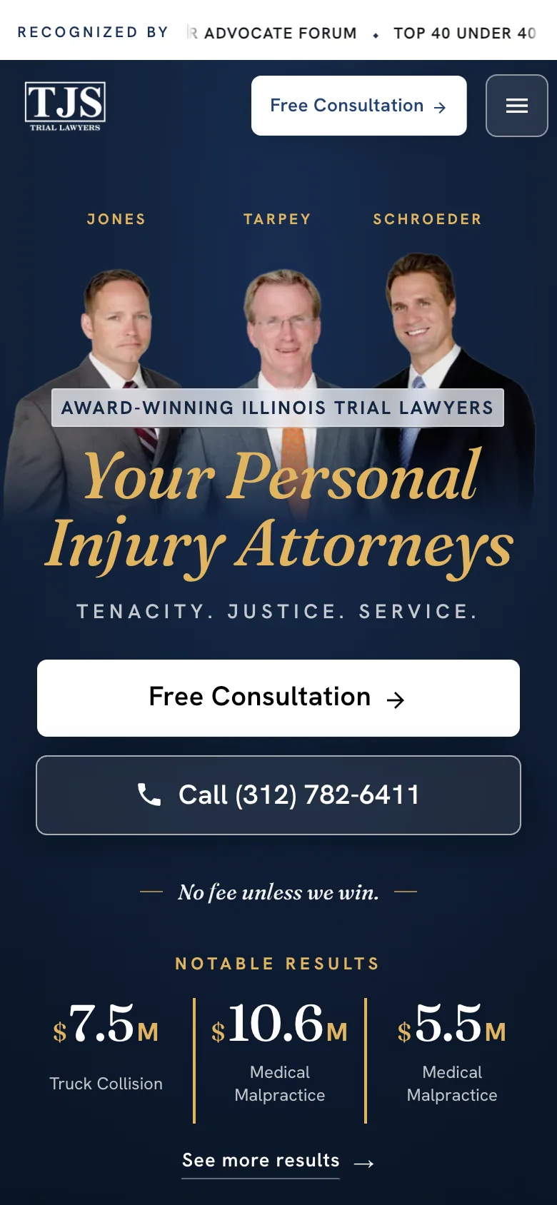 Tarpey, Jones & Schroeder: Redesigned mobile homepage.