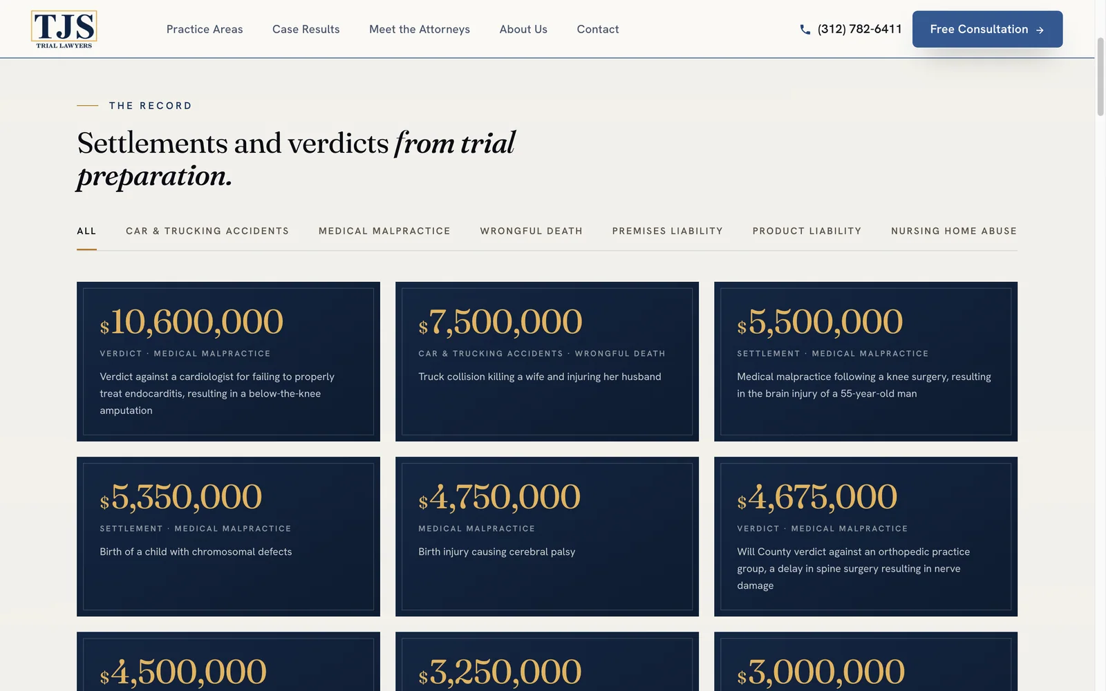 Tarpey results page on the redesigned website.