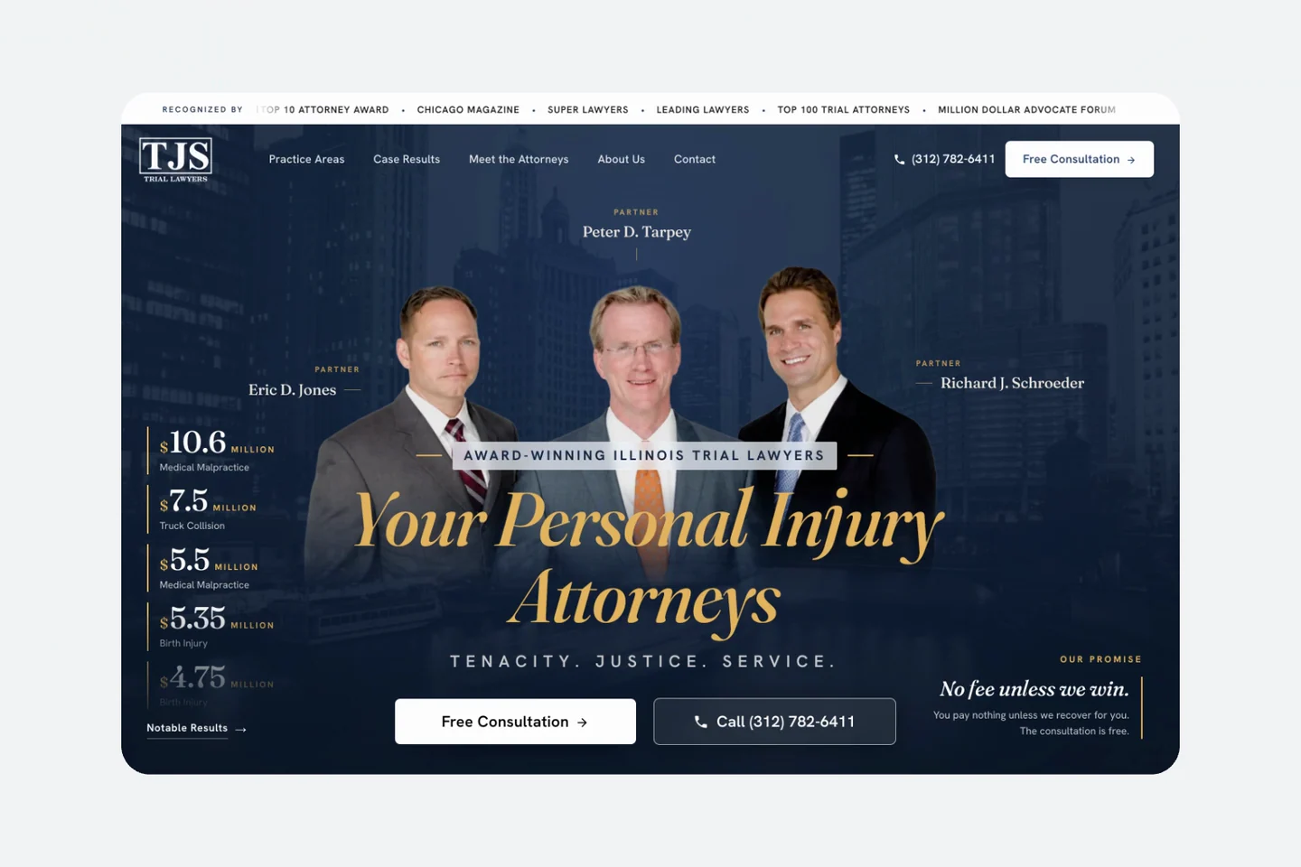 Tarpey’s redesigned homepage, featuring its partners and consultation options.
